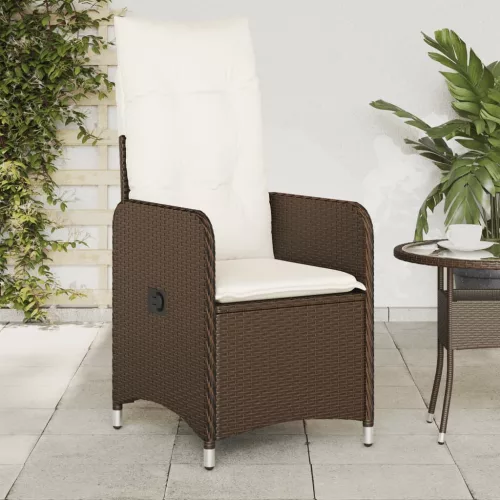  2 db barna polyrattan dönthető kerti szék párnákkal
