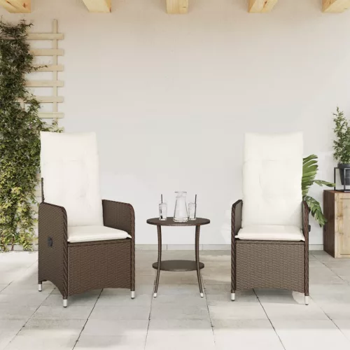  2 db barna polyrattan dönthető kerti szék párnákkal