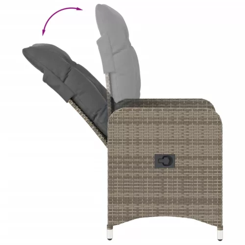  2 db szürke polyrattan dönthető kerti szék párnákkal
