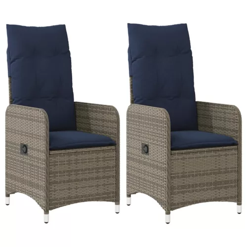  2 db szürke polyrattan dönthető kerti szék párnákkal
