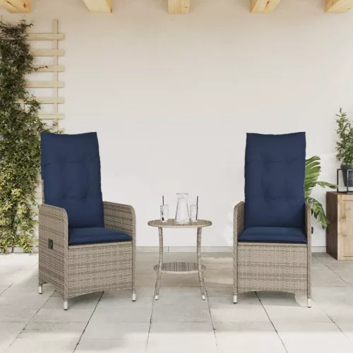  2 db szürke polyrattan dönthető kerti szék párnákkal