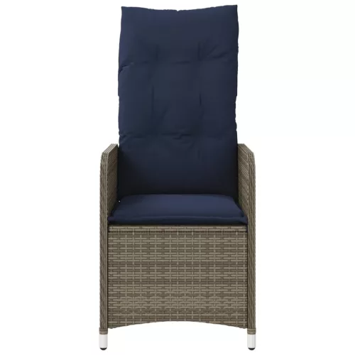  2 db szürke polyrattan dönthető kerti szék párnákkal
