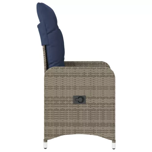  2 db szürke polyrattan dönthető kerti szék párnákkal
