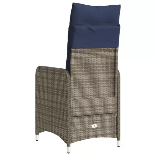  2 db szürke polyrattan dönthető kerti szék párnákkal