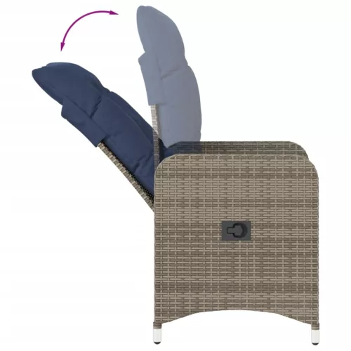  2 db szürke polyrattan dönthető kerti szék párnákkal