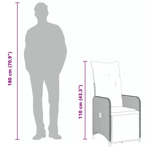  szürke polyrattan dönthető kerti szék párnákkal