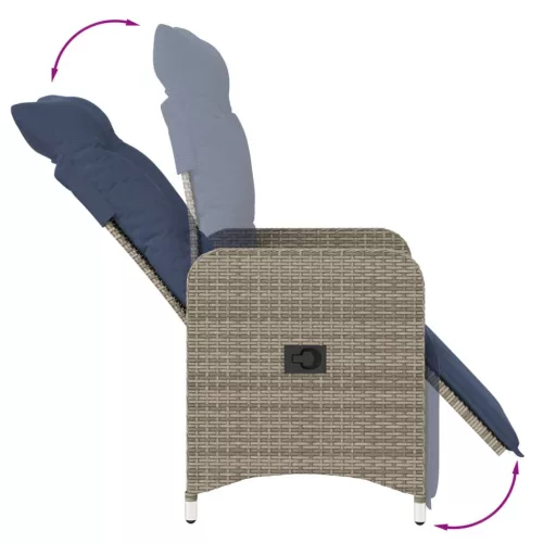  szürke polyrattan dönthető kerti szék párnákkal