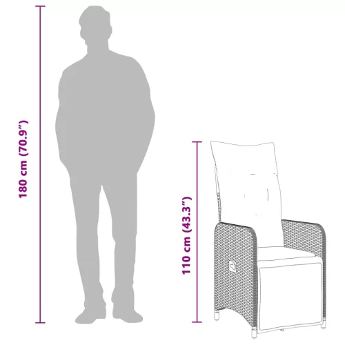  szürke polyrattan dönthető kerti szék párnákkal