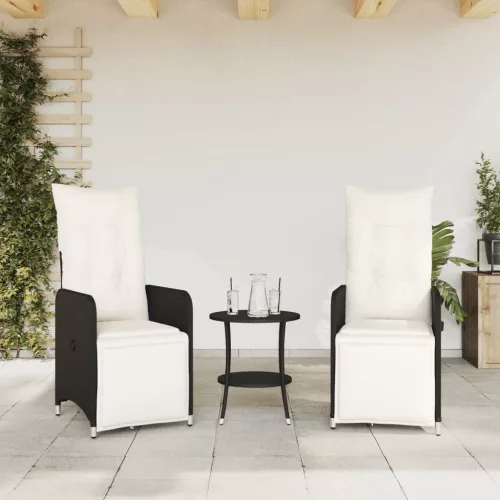  2 db fekete polyrattan dönthető kerti szék asztallal