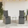  2 db szürke polyrattan dönthető kerti szék asztallal