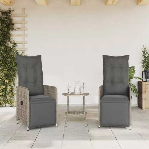  2 db szürke polyrattan dönthető kerti szék asztallal
