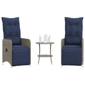  2 db szürke polyrattan dönthető kerti szék asztallal