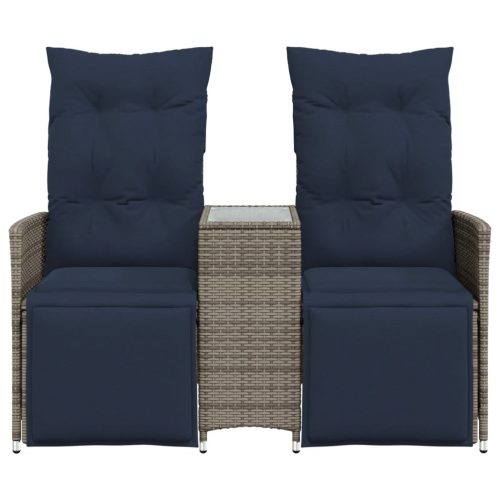  kétszemélyes dönthető kerti kanapé asztallal, szürke polyrattan
