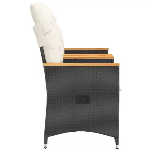  2 személyes fekete polyrattan dönthető kerti kanapé asztallal