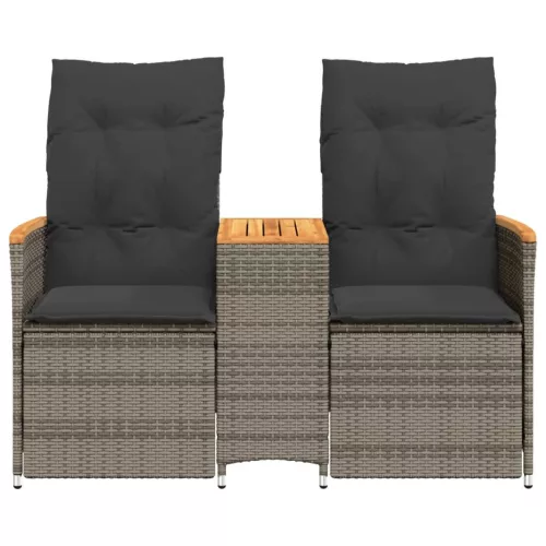  2 személyes szürke polyrattan dönthető kerti kanapé asztallal