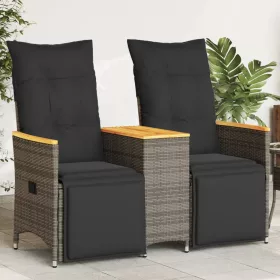    2 személyes szürke polyrattan dönthető kerti kanapé asztallal