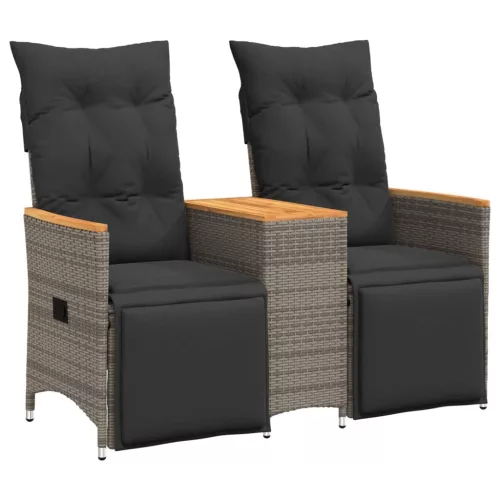  2 személyes szürke polyrattan dönthető kerti kanapé asztallal