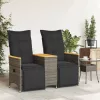  2 személyes szürke polyrattan dönthető kerti kanapé asztallal