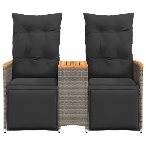  2 személyes szürke polyrattan dönthető kerti kanapé asztallal