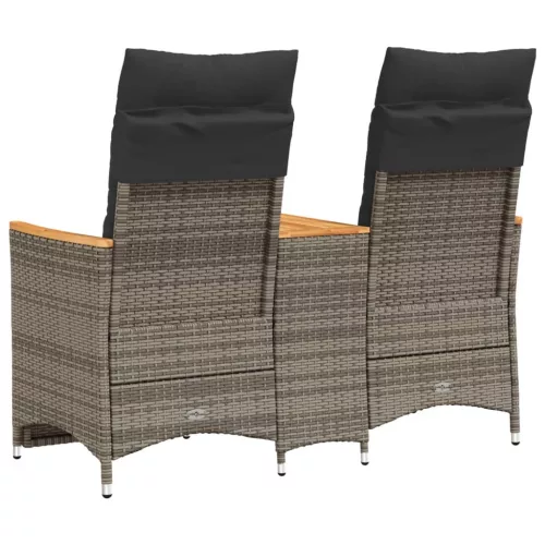  2 személyes szürke polyrattan dönthető kerti kanapé asztallal