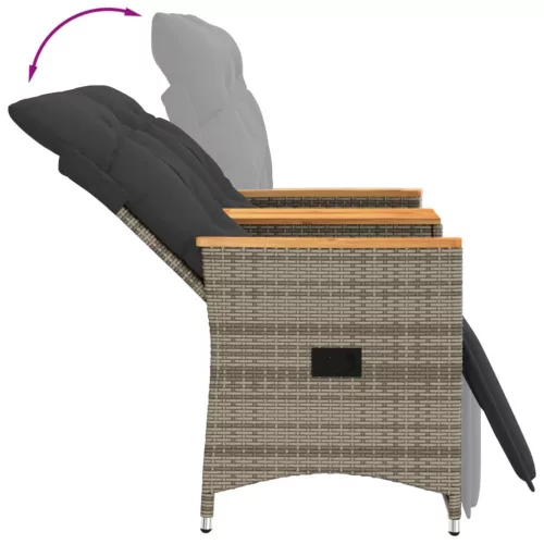  2 személyes szürke polyrattan dönthető kerti kanapé asztallal