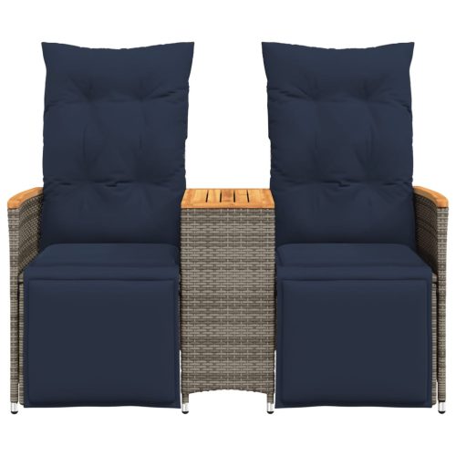  kétszemélyes dönthető kerti kanapé asztallal, szürke polyrattan