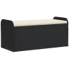  fekete polyrattan tárolópad párnával 115 x 51 x 52 cm