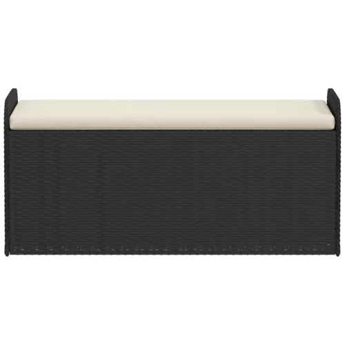  fekete polyrattan tárolópad párnával 115 x 51 x 52 cm