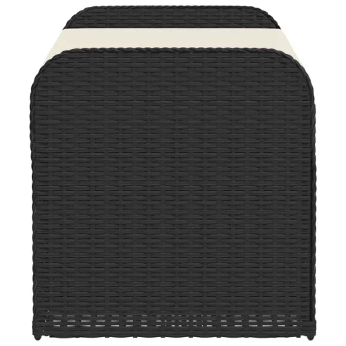  fekete polyrattan tárolópad párnával 115 x 51 x 52 cm