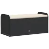  fekete polyrattan tárolópad párnával 115 x 51 x 52 cm