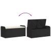  fekete polyrattan tárolópad párnával 115 x 51 x 52 cm