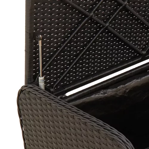 fekete polyrattan tárolópad párnával 115 x 51 x 52 cm