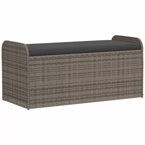  szürke polyrattan tárolópad párnával 115 x 51 x 52 cm