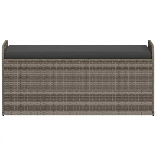  szürke polyrattan tárolópad párnával 115 x 51 x 52 cm