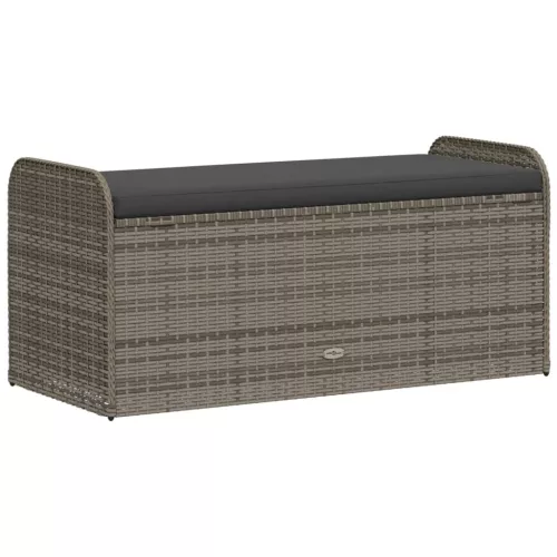  szürke polyrattan tárolópad párnával 115 x 51 x 52 cm