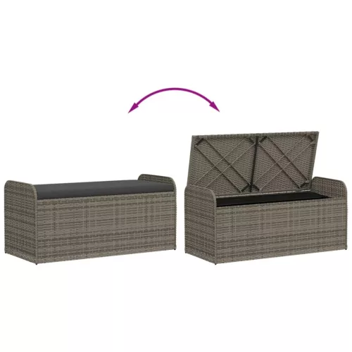  szürke polyrattan tárolópad párnával 115 x 51 x 52 cm