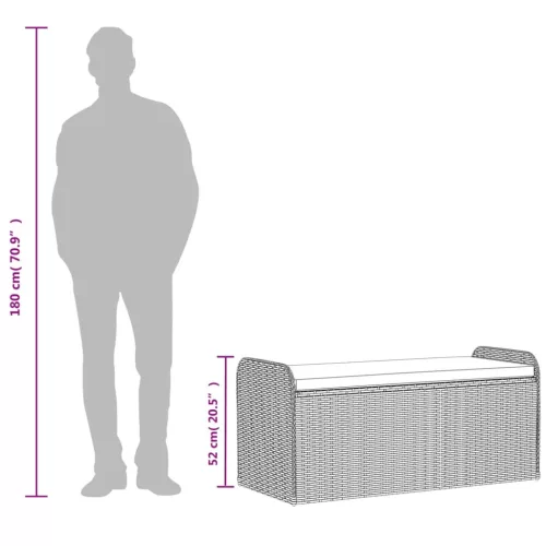  szürke polyrattan tárolópad párnával 115 x 51 x 52 cm