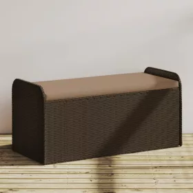  barna polyrattan tárolópad párnával 115 x 51 x 52 cm