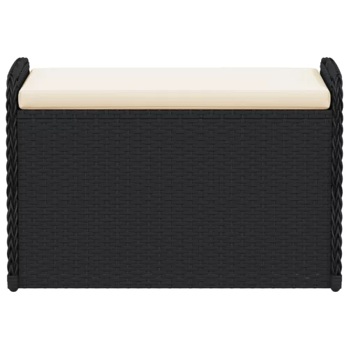  fekete polyrattan tárolópad párnával 80 x 51 x 52 cm