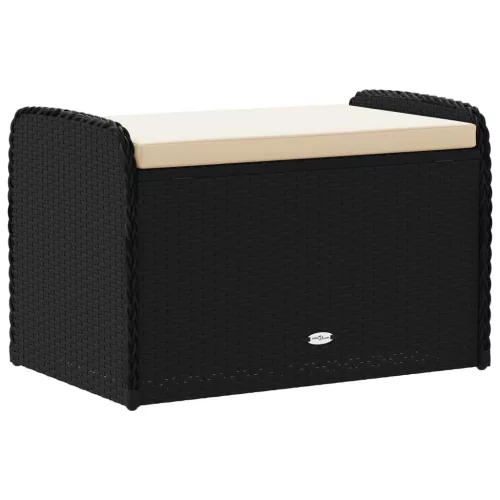  fekete polyrattan tárolópad párnával 80 x 51 x 52 cm