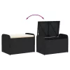  fekete polyrattan tárolópad párnával 80 x 51 x 52 cm
