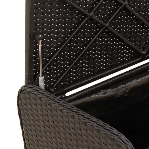  fekete polyrattan tárolópad párnával 80 x 51 x 52 cm