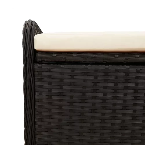  fekete polyrattan tárolópad párnával 80 x 51 x 52 cm