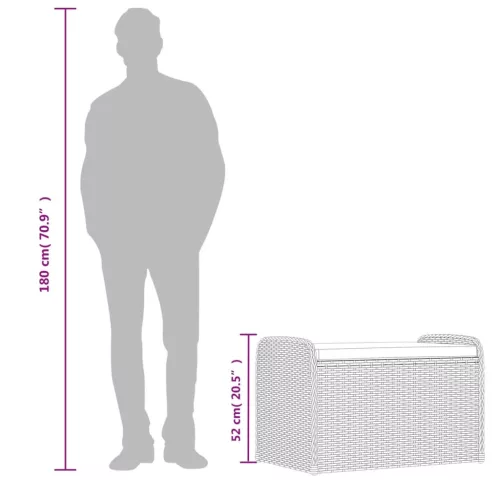  fekete polyrattan tárolópad párnával 80 x 51 x 52 cm
