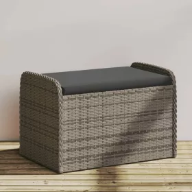  szürke polyrattan tárolópad párnával 80 x 51 x 52 cm