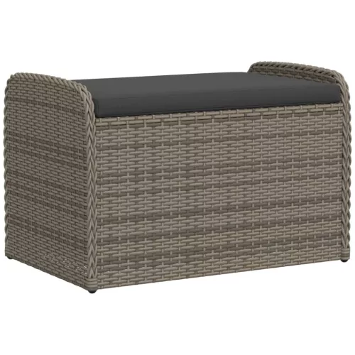  szürke polyrattan tárolópad párnával 80 x 51 x 52 cm