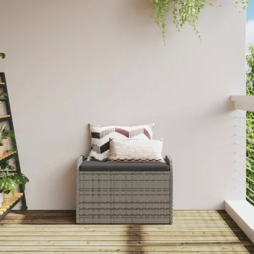 szürke polyrattan tárolópad párnával 80 x 51 x 52 cm