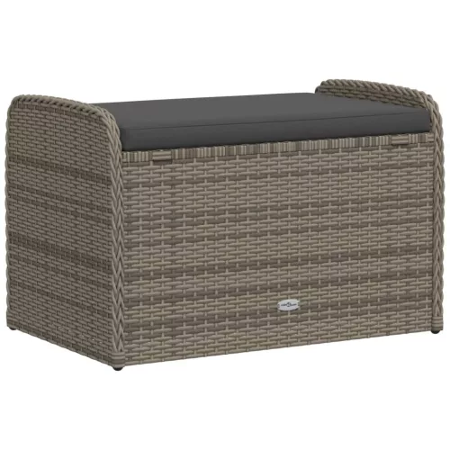  szürke polyrattan tárolópad párnával 80 x 51 x 52 cm