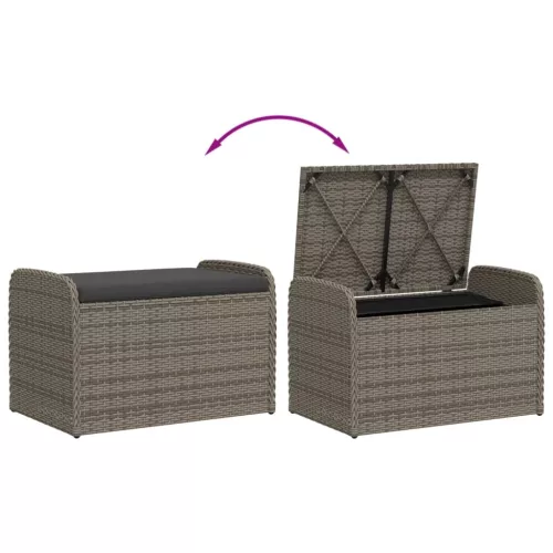  szürke polyrattan tárolópad párnával 80 x 51 x 52 cm