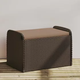  barna polyrattan tárolópad párnával 80 x 51 x 52 cm